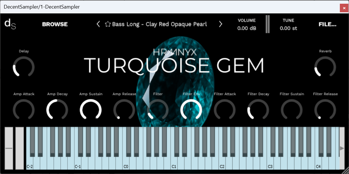 A screenshot of the Turquoise Gem Sample Library instrument interface in Decent Sampler.